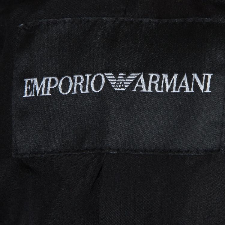 Pre Owned Emporio Armani Black Leather Chiffon Trim Fitted Jacket L