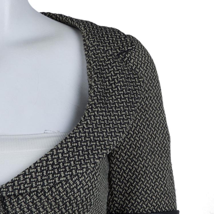 Pre Owned Emporio Armani Cream and Black Leather Trim Wool Blazer S