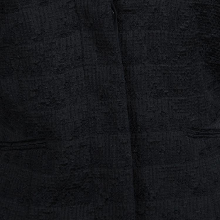 Pre Owned Emporio Armani Black Textured Draped Collar Cropped Jacket M