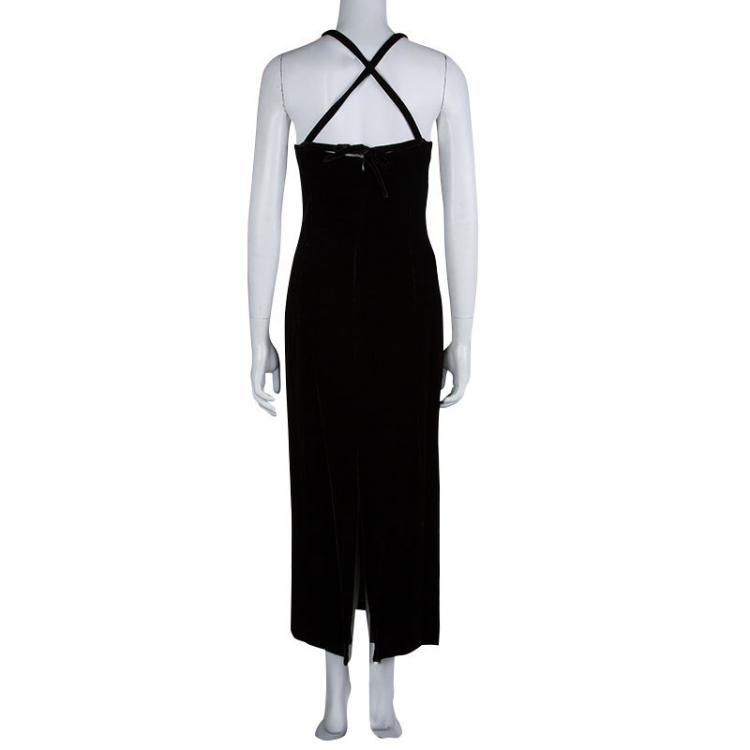 Pre Owned Emporio Armani Dark Brown Cross Back Velvet Maxi Dress S