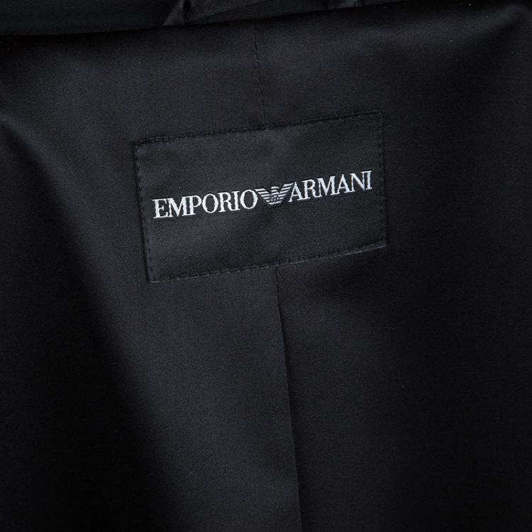 Pre Owned Emporio Armani Black Yarn Embroidered Side Tie Detail Long Blazer S