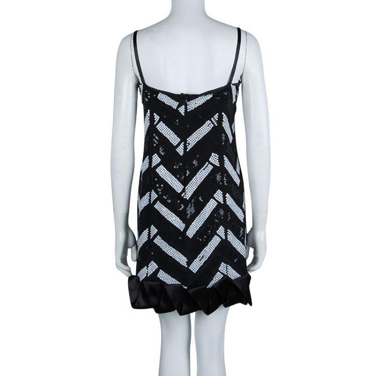 Pre Owned Emporio Armani Monochrome Sequin Embellished Sleeveless Dress S