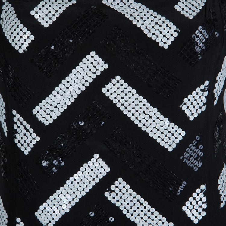Pre Owned Emporio Armani Monochrome Sequin Embellished Sleeveless Dress S