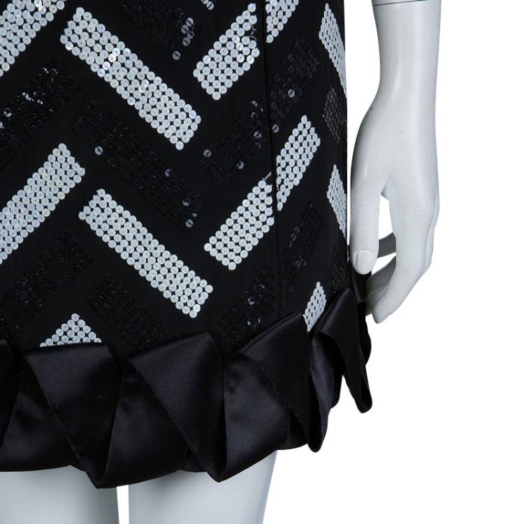 Pre Owned Emporio Armani Monochrome Sequin Embellished Sleeveless Dress S
