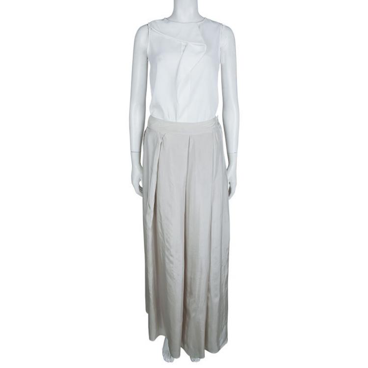 Pre Owned Emporio Armani Beige Silk Pleated Maxi Skirt M 