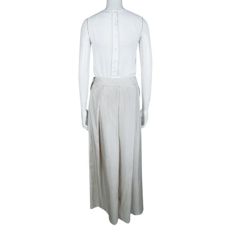 Pre Owned Emporio Armani Beige Silk Pleated Maxi Skirt M 