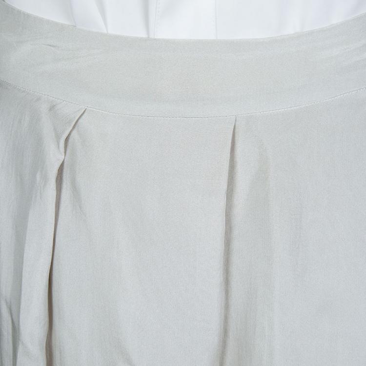 Pre Owned Emporio Armani Beige Silk Pleated Maxi Skirt M 