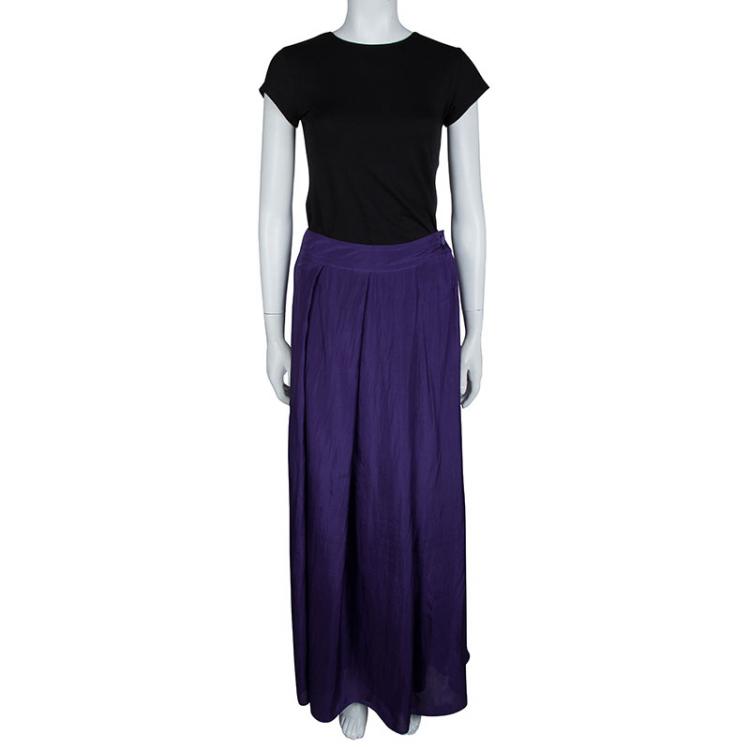 Pre Owned Emporio Armani Purple Silk Pleated Maxi Skirt S