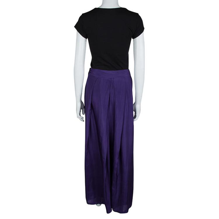 Pre Owned Emporio Armani Purple Silk Pleated Maxi Skirt S