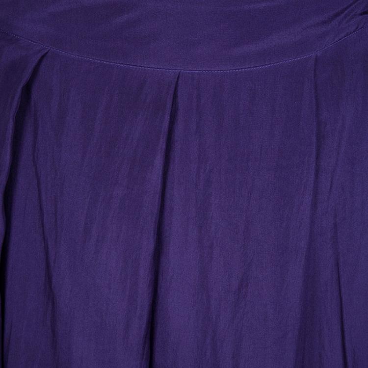 Pre Owned Emporio Armani Purple Silk Pleated Maxi Skirt S