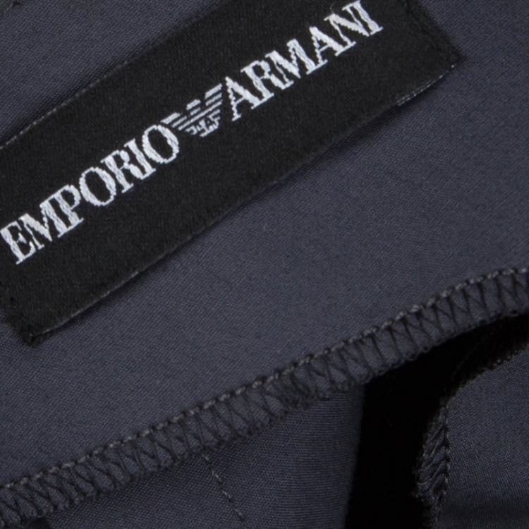 Pre Owned Emporio Armani Grey Cotton Pleat Detail Cap Sleeve Top L