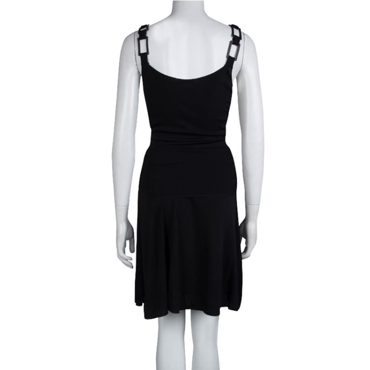 مملوكة مسبقًا Emporio Armani Black Knit Buckle Strap Detail Gathered Dress M