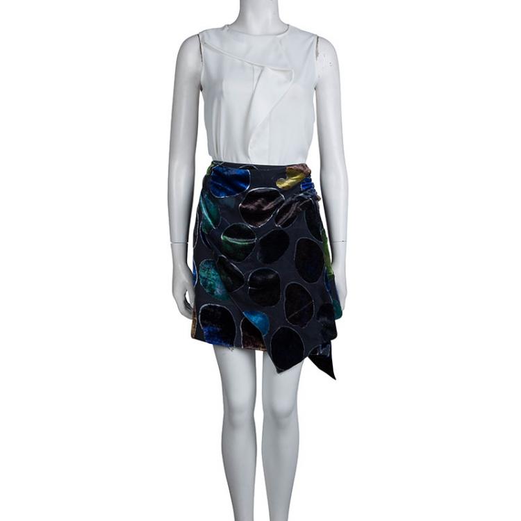 Pre Owned Emporio Armani Multicolor Devore Abstract Print Draped Mini Skirt S