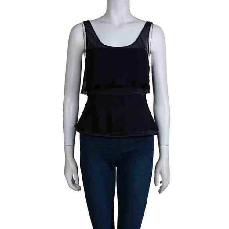 Pre Owned Emporio Armani Black Silk Overlay Detail Sleevless Top M