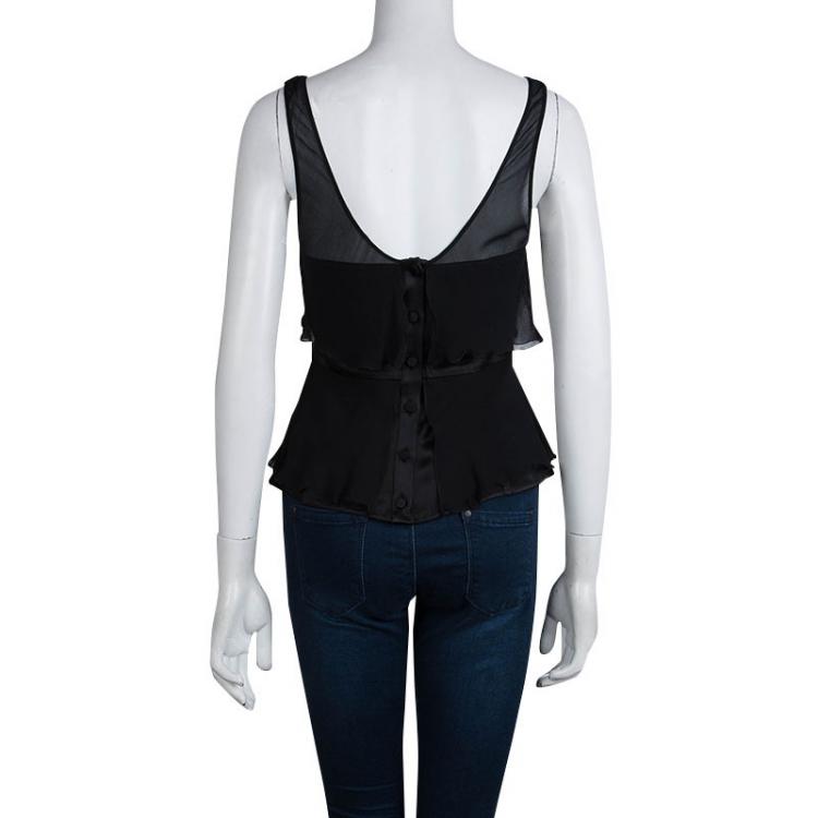 Pre Owned Emporio Armani Black Silk Overlay Detail Sleevless Top M