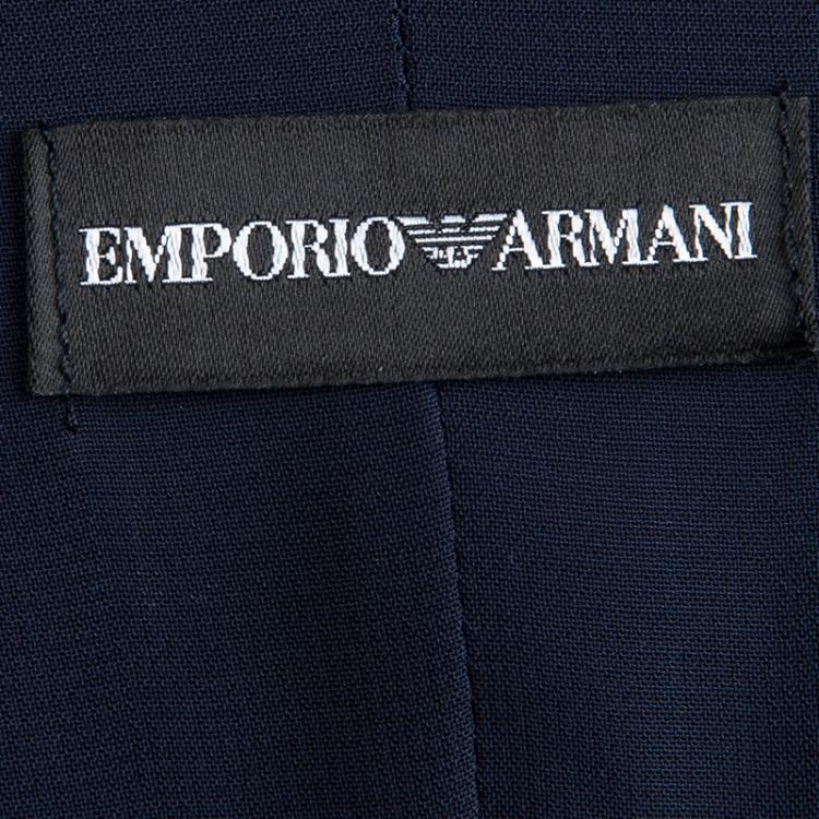 Pre Owned Emporio Armani Navy Blue Box Pleated Overlap Sleeveless Dress S                                    