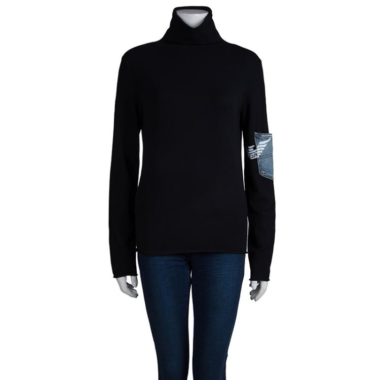 Pre Owned Emporio Armani Black Turtleneck Pocket Detail Longsleeve Sweater M  