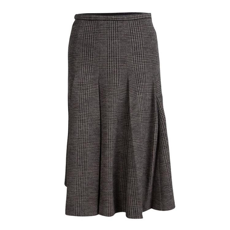 Pre Owned Giorgio Armani Brown Prince Of Wales Checkered Wool Skirt Suit XS