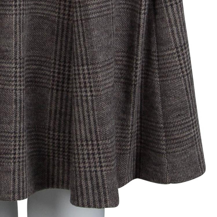 Pre Owned Giorgio Armani Brown Prince Of Wales Checkered Wool Skirt Suit XS