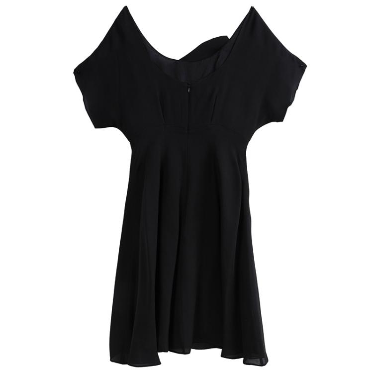Pre Owned Emporio Armani Black Silk Rose Detail Dress S