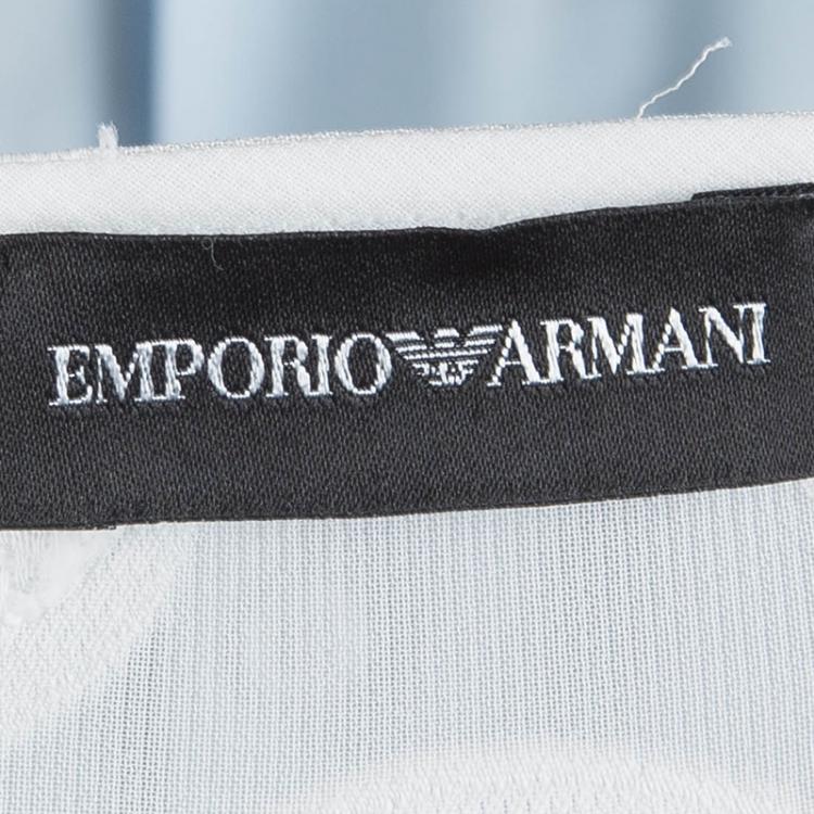 Pre Owned Emporio Armani White Polka Dot Chiffon Jacquard Short Sleeve Top M