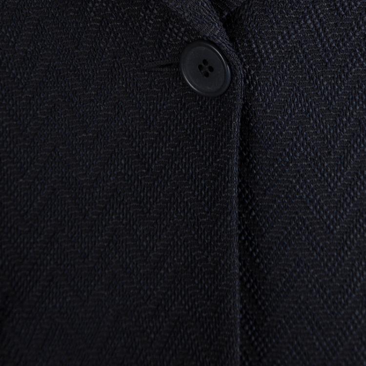 Pre Owned Emporio Armani Navy Blue Textured Chevron Pattern Skirt Suit S