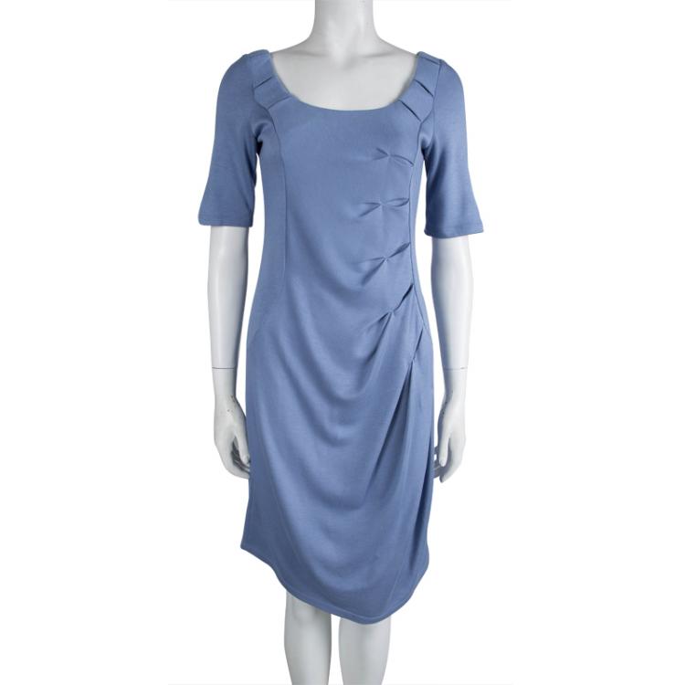 Pre Owned Emporio Armani Powder Blue Knit Short Sleeve Dress M