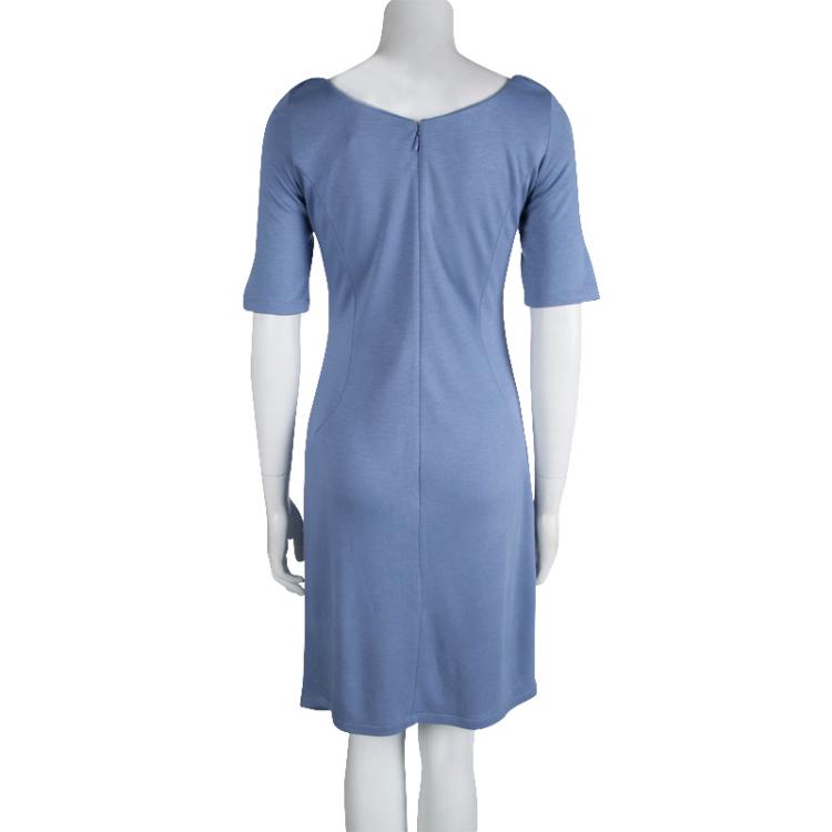 Pre Owned Emporio Armani Powder Blue Knit Short Sleeve Dress M