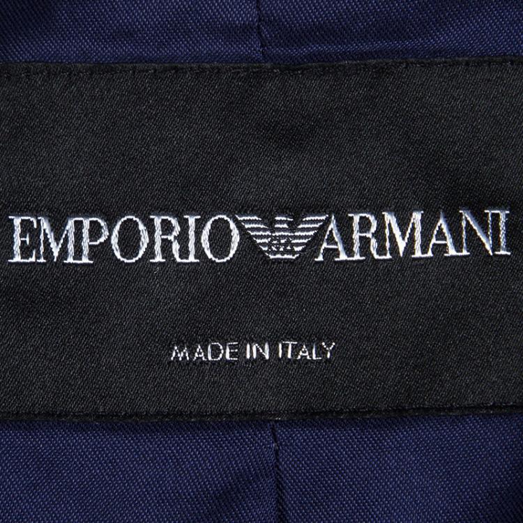 Pre Owned Emporio Armani Navy Blue Textured Mandarin Collar Jacket M