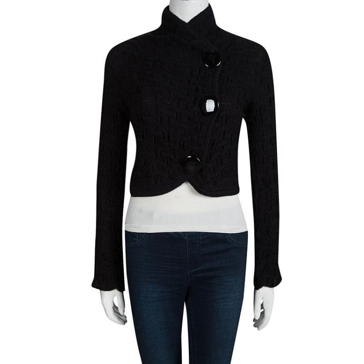 Pre Owned Emporio Armani Black Knit Cropped Cardigan M