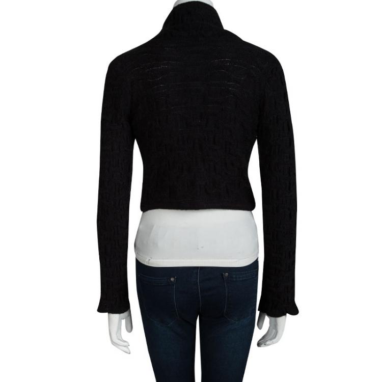 Pre Owned Emporio Armani Black Knit Cropped Cardigan M