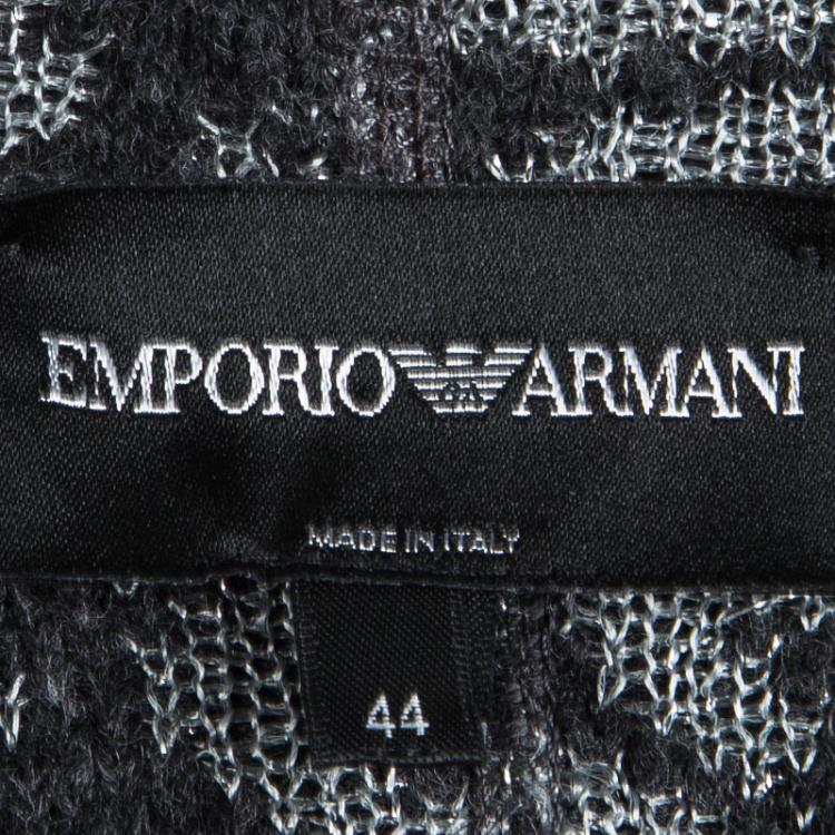 Pre Owned Emporio Armani Grey Floral Lurex Jacquard Cropped Cardigan M