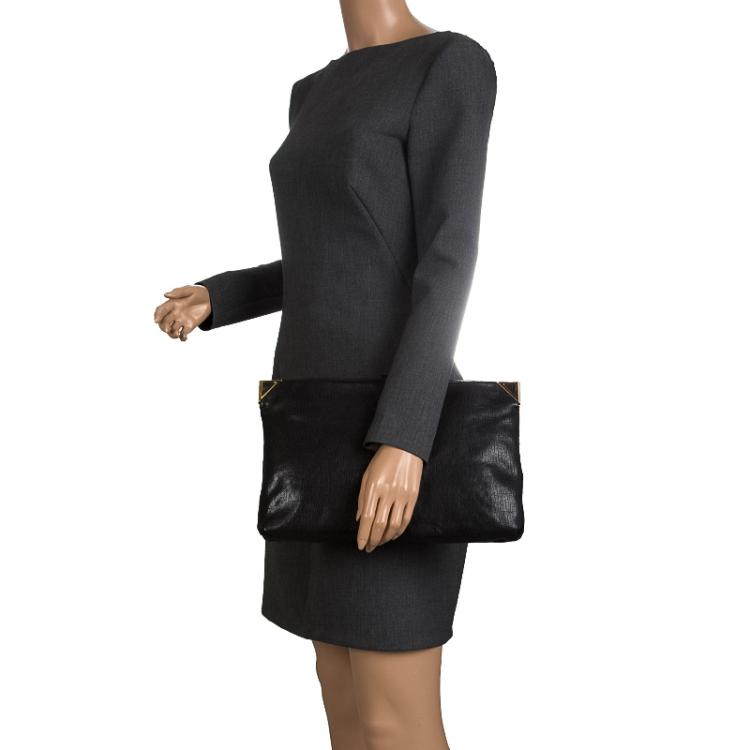 Pre Owned Emporio Armani Black Leather Clutch