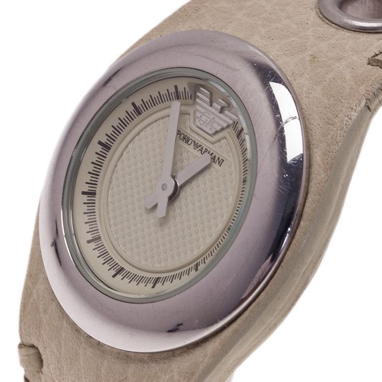 Pre Owned Emporio Armani Creme Stainless Steel AR5595 Women's Wristwatch 30MM