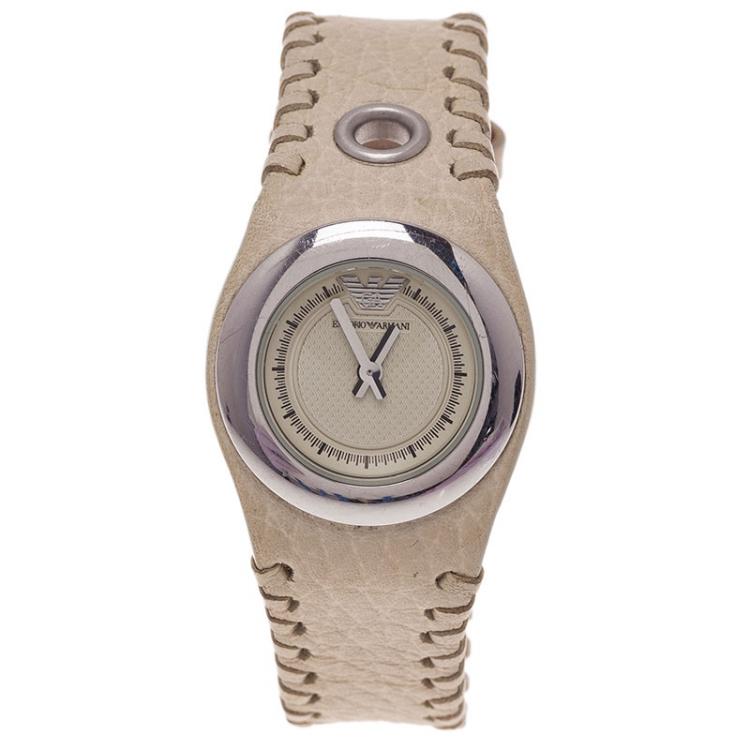 Pre Owned Emporio Armani Creme Stainless Steel AR5595 Women's Wristwatch 30MM