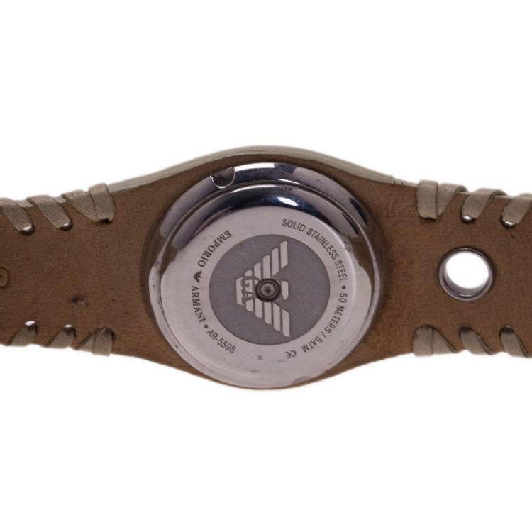 Pre Owned Emporio Armani Creme Stainless Steel AR5595 Women's Wristwatch 30MM