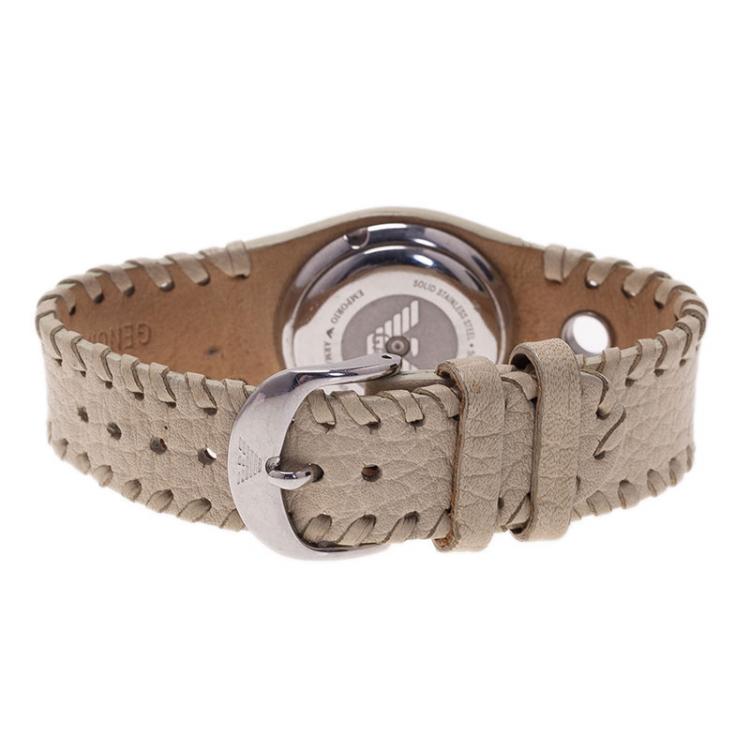 Pre Owned Emporio Armani Creme Stainless Steel AR5595 Women's Wristwatch 30MM