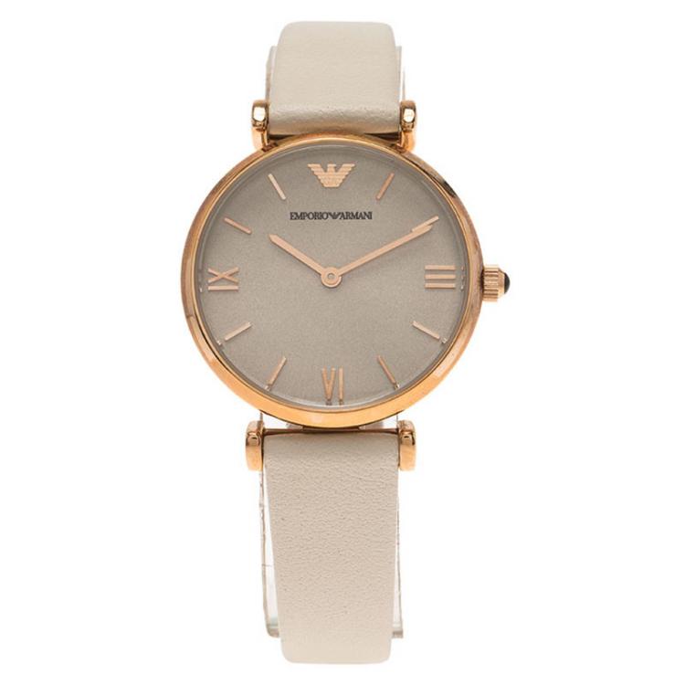 Pre Owned Emporio Armani Silver Rose Gold-Plated Stainless Steel AR1769 Women's Wristwatch 32MM