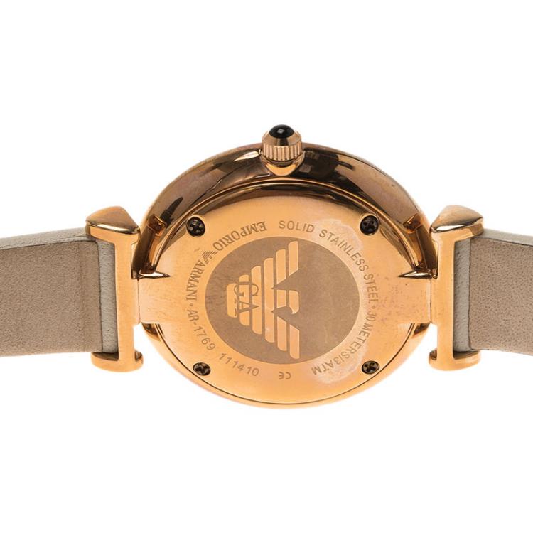 Pre Owned Emporio Armani Silver Rose Gold-Plated Stainless Steel AR1769 Women's Wristwatch 32MM
