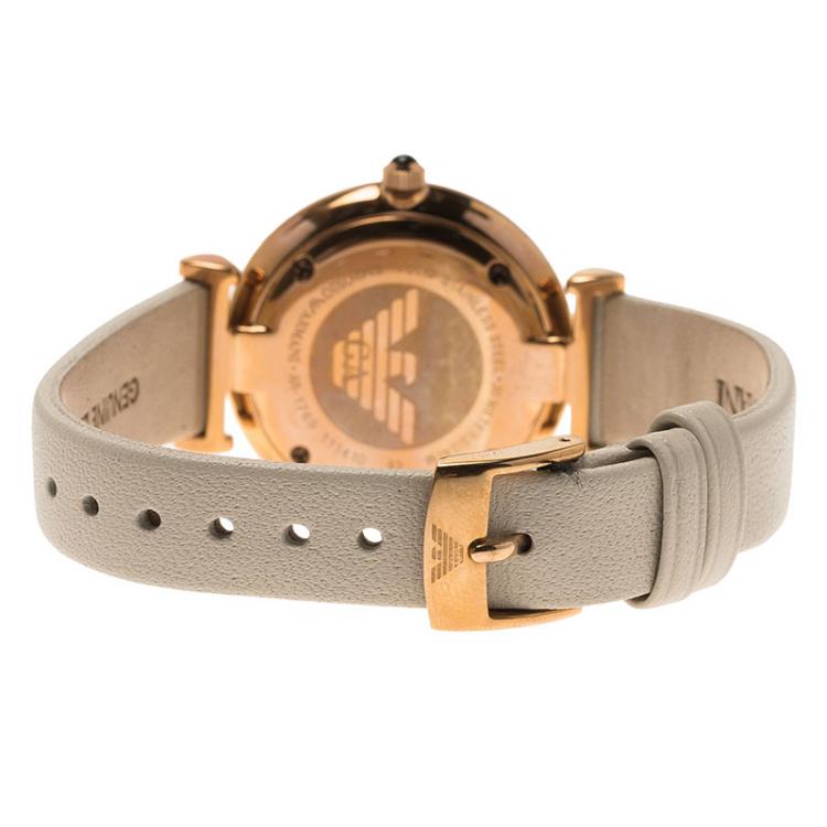 Pre Owned Emporio Armani Silver Rose Gold-Plated Stainless Steel AR1769 Women's Wristwatch 32MM