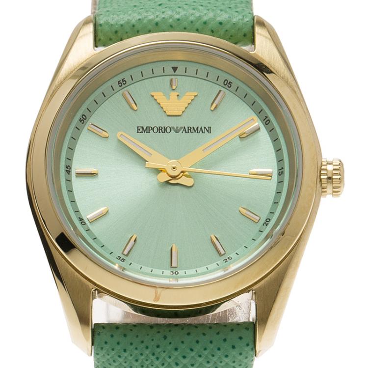 Pre Owned Emporio Armani Turquoise Gold-Plated Stainless Steel AR6034 Women's Wristwatch 26MM