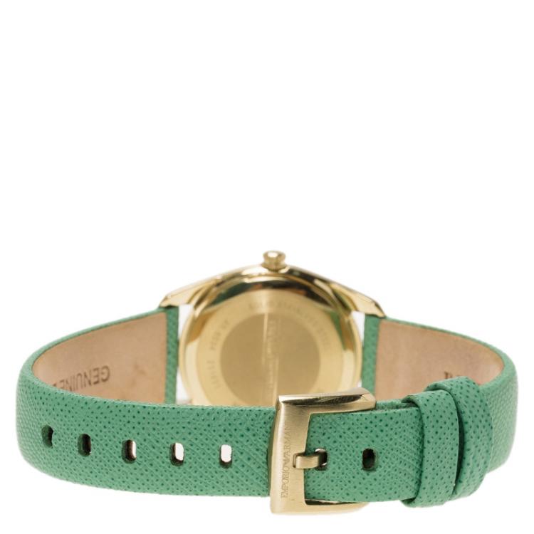 Pre Owned Emporio Armani Turquoise Gold-Plated Stainless Steel AR6034 Women's Wristwatch 26MM
