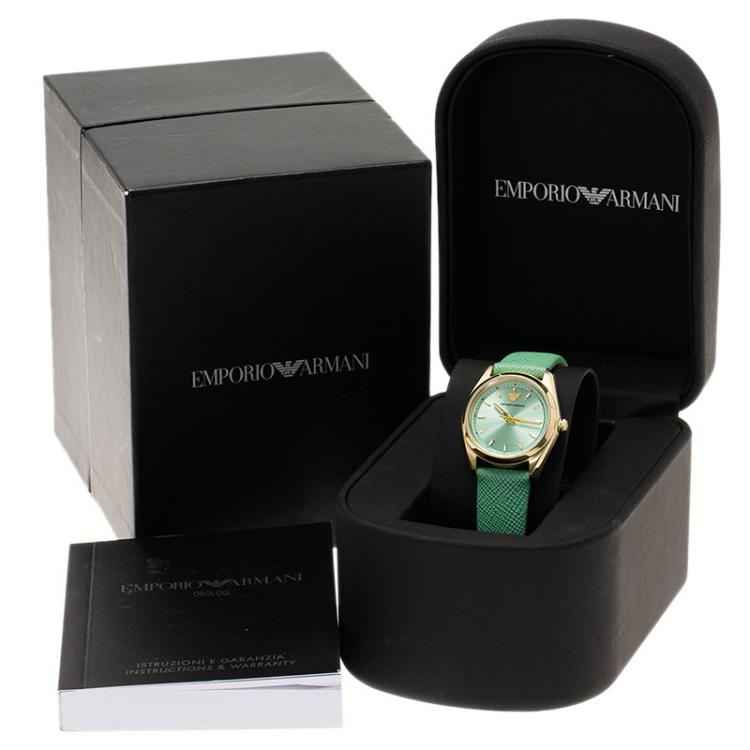 Pre Owned Emporio Armani Turquoise Gold-Plated Stainless Steel AR6034 Women's Wristwatch 26MM