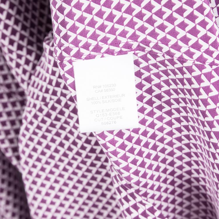 Pre Owned بلوزة إيكوبمنت حرير بنفسجي مطبوع بأكمام طويلة M