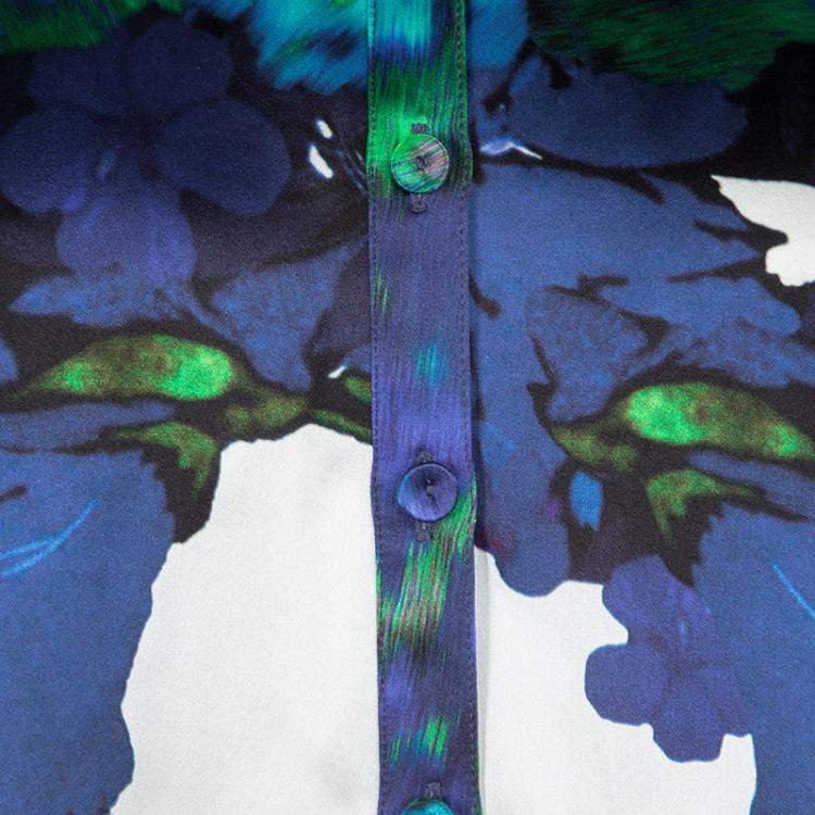 Pre Owned Erdem Multicolor Cecelia Printed Silk Long Sleeve Shirt M