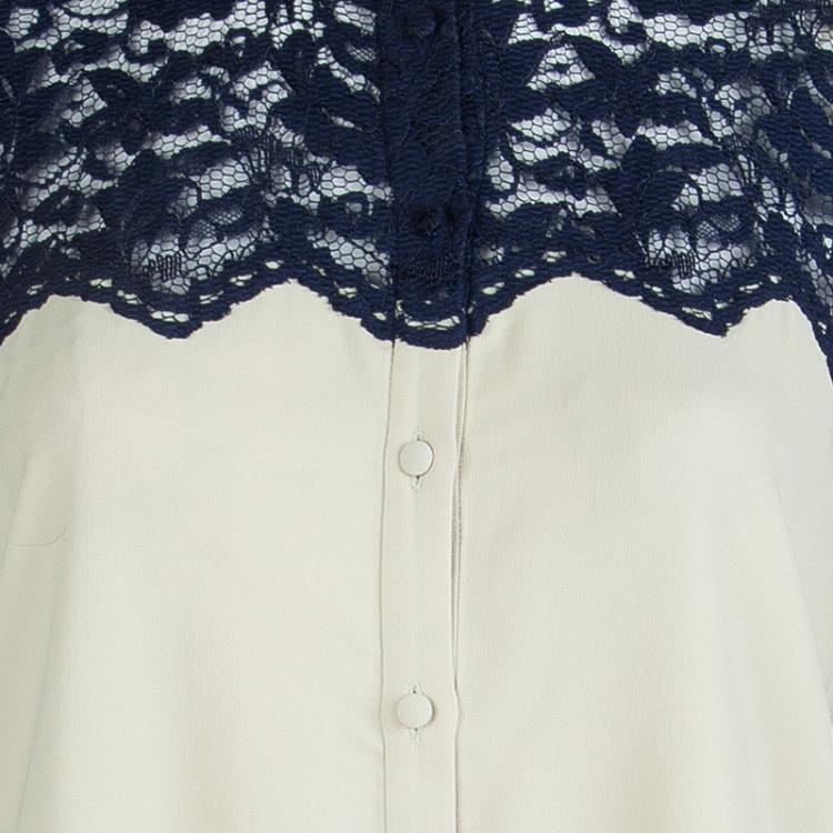 Pre Owned Erdem Beige Contrast Lace Detail Long Sleeve Buttondown Shirt L