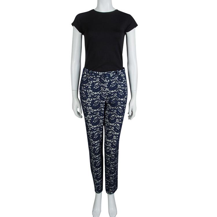 Pre Owned Erdem Navy Blue Floral Lace Trousers L