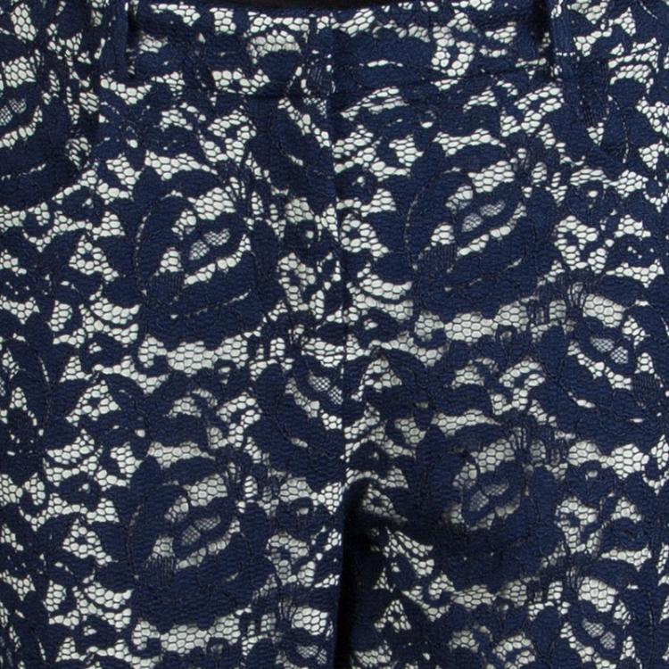Pre Owned Erdem Navy Blue Floral Lace Trousers L
