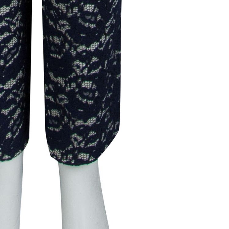 Pre Owned Erdem Navy Blue Floral Lace Trousers L