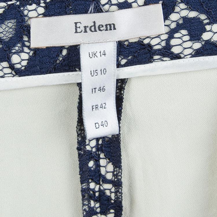 Pre Owned Erdem Navy Blue Floral Lace Trousers L